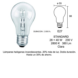 LAMP.STAD.HALOG.INCAND. 28W CLARA