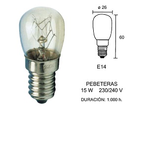 LAMP.PEBETERO 15W 240V E-14 2600034*    **